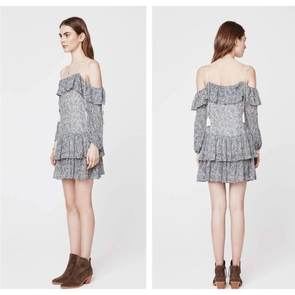REBECCA MINKOFF DEXTER FLORAL BLUE WHITE CREAM PRINT FLOWY TUNIC DRESS S - Picture 1 of 8